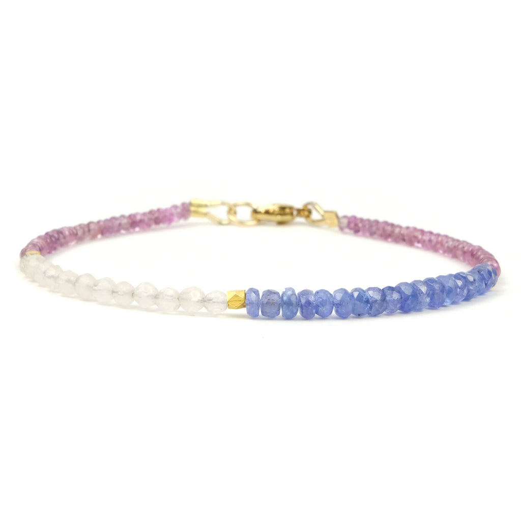 Sapphire + Moonstone + Tanzanite Bracelet with Gold Filled Trigger Clasp