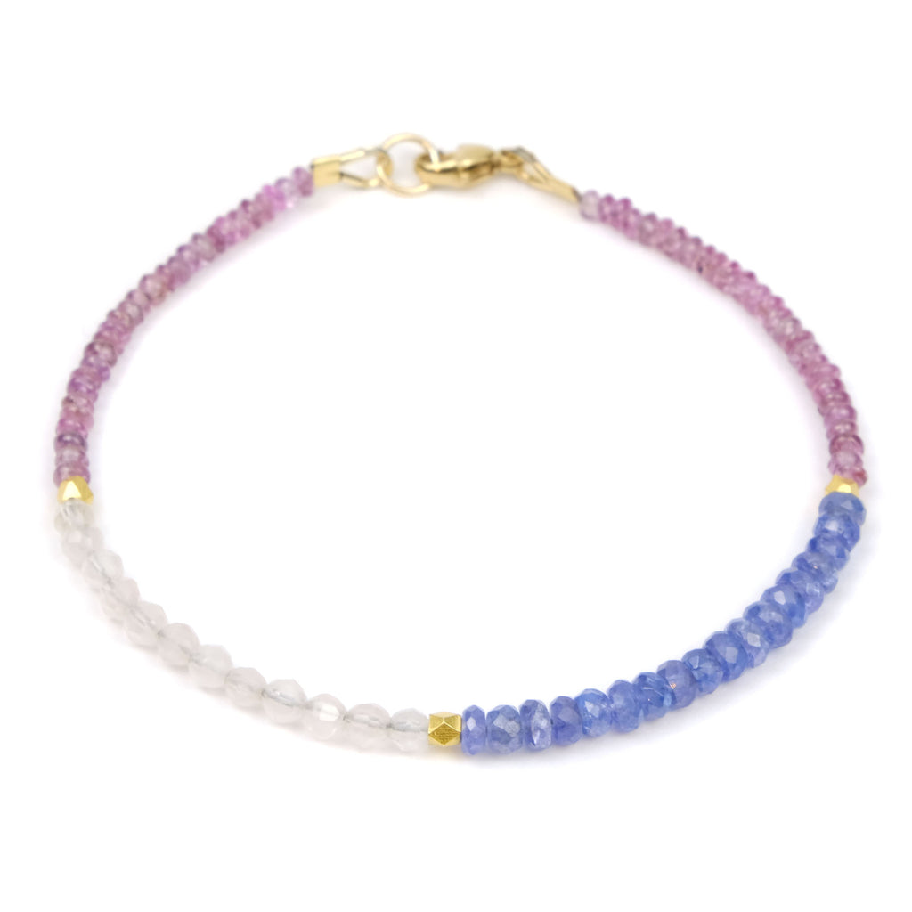 Sapphire + Moonstone + Tanzanite Bracelet with Gold Filled Trigger Clasp