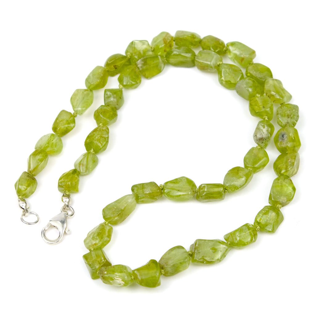 Peridot Nugget Knotted Necklace with Sterling Silver Trigger Clasp