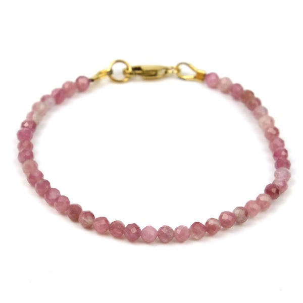 Pink Sapphire 3mm Faceted Round Bracelet with Gold Filled Lobster Claw Clasp
