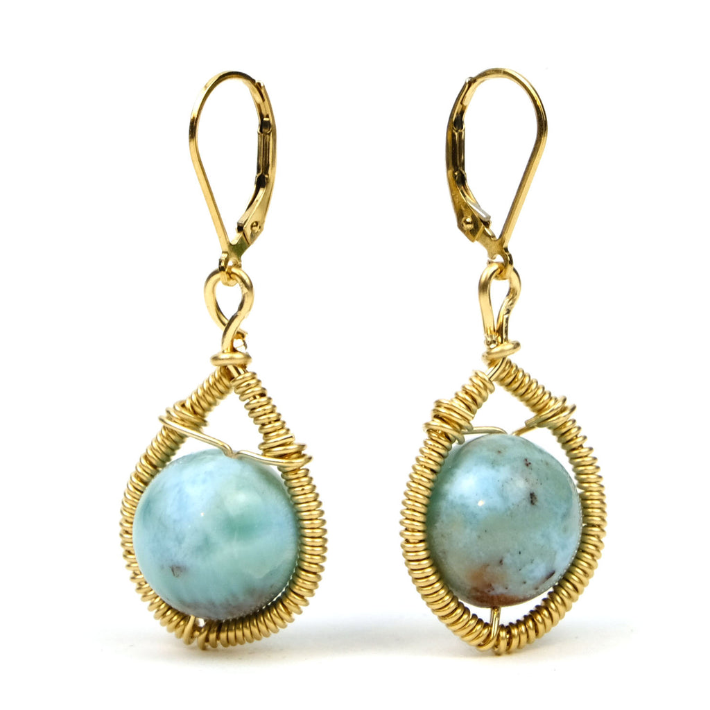 Larimar Earrings with Gold Plated Latch Back