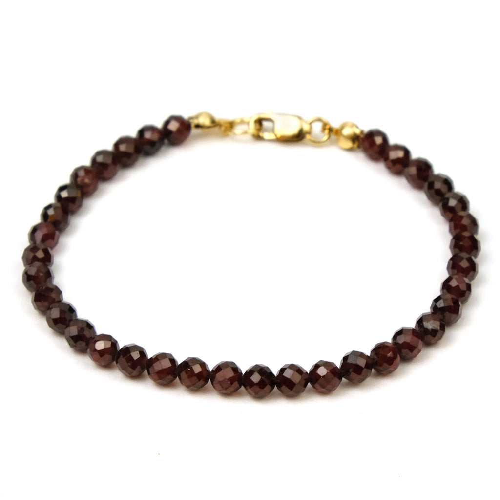 Garnet Faceted 4mm Round Bracelet with Gold Filled Lobster Claw Clasp