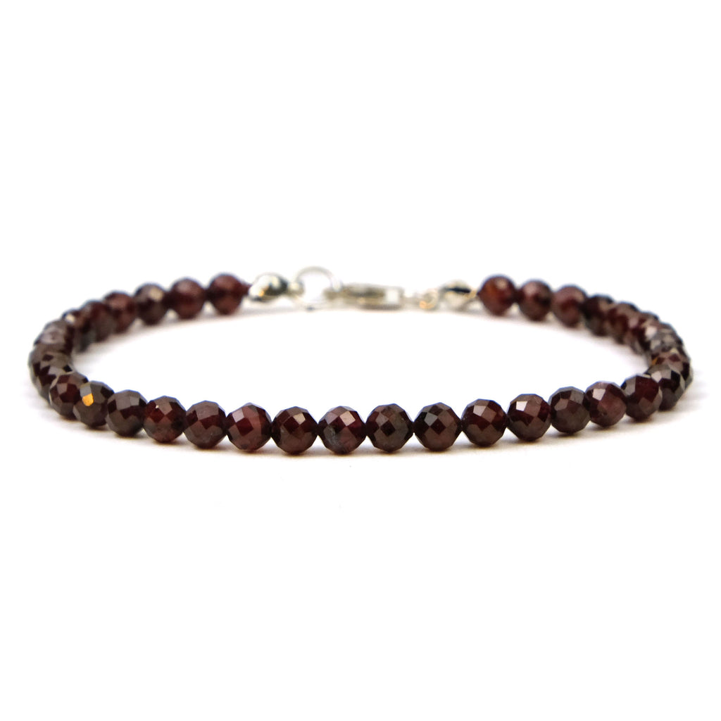 Garnet Faceted 4mm Round Bracelet with Sterling Silver Lobster Claw Clasp