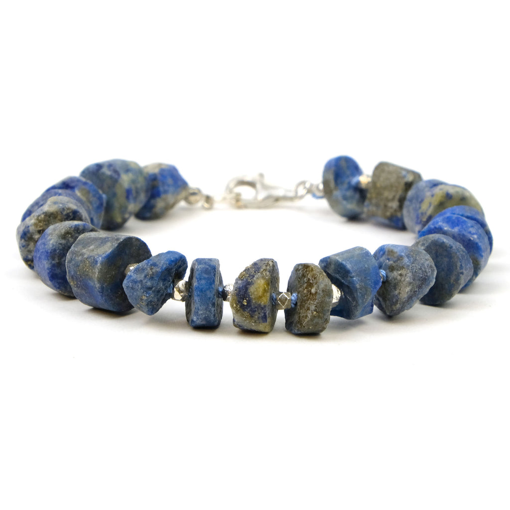 Lapis Lazuli (Matte) with Faceted Sterling Silver Accent Beads on Silk Cord and Sterling Silver Trigger Clasp