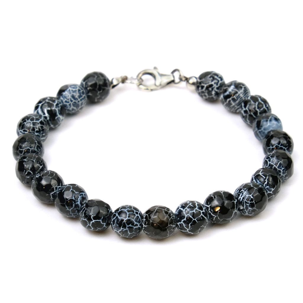 Weathered Agate 8mm Faceted Round Bracelet with Sterling Silver Trigger Clasp