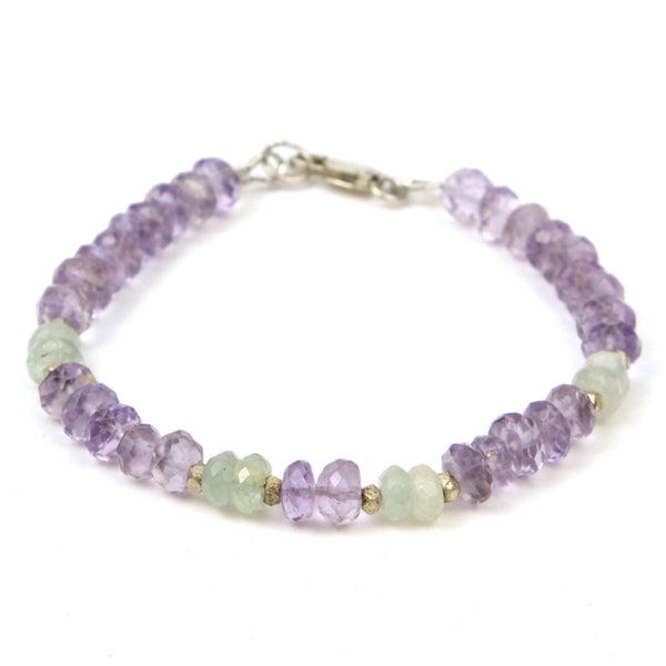 Amethyst and Aquamarine Bracelet with Sterling Silver Lobster Claw Clasp