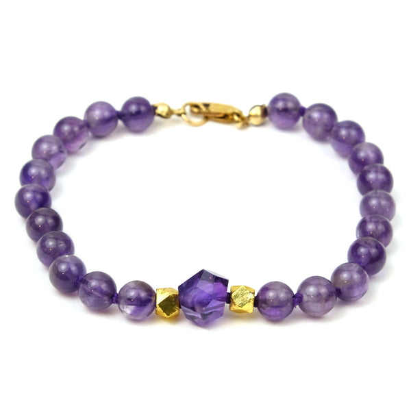 Amethyst Knotted Bracelet with Gold Filled Lobster Claw Clasp