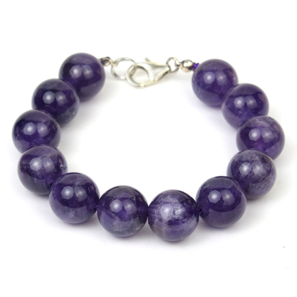 Amethyst 12mm Round Bracelet with Sterling Silver Trigger Clasp