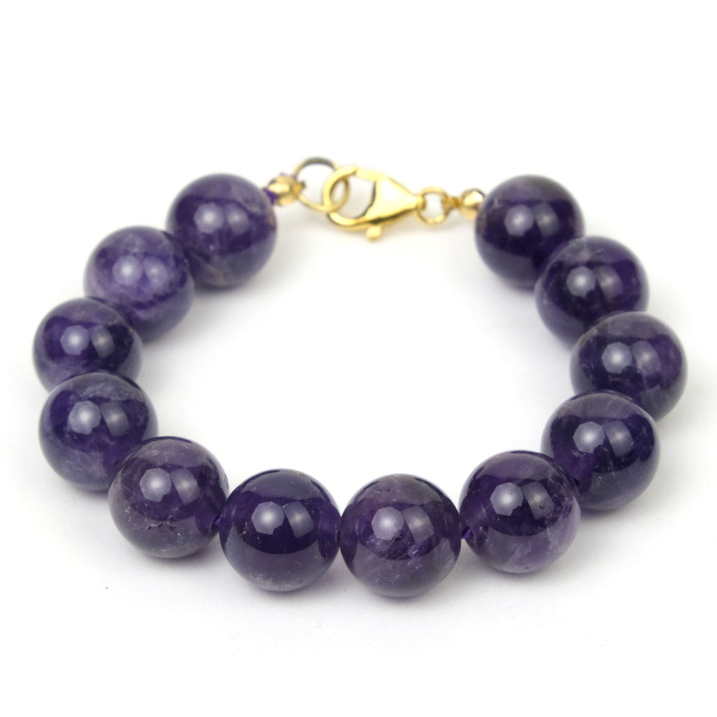 Amethyst 12mm Round Bracelet with Gold Filled Trigger Clasp