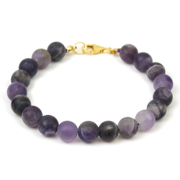 Amethyst 8mm  Matte Round Bracelet with Gold Filled Trigger Clasp