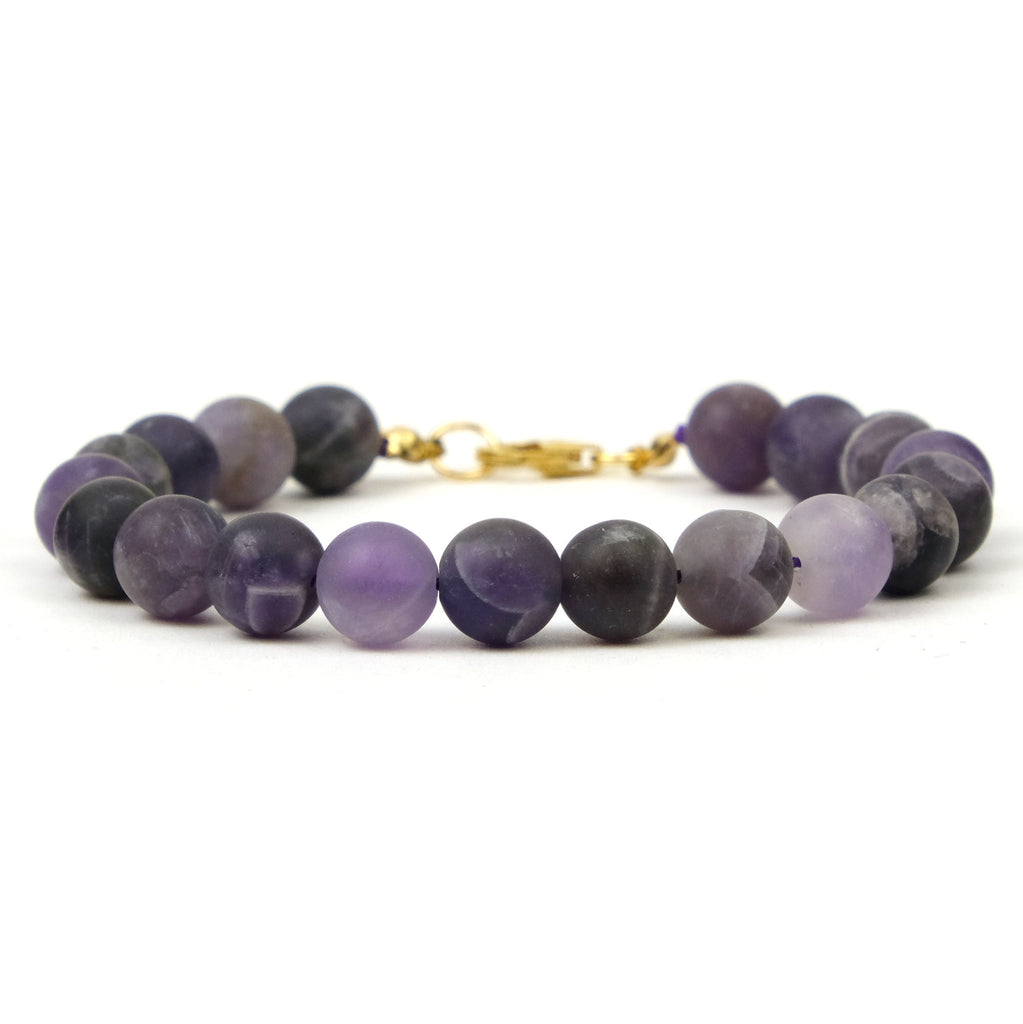 Amethyst 8mm  Matte Round Bracelet with Gold Filled Trigger Clasp