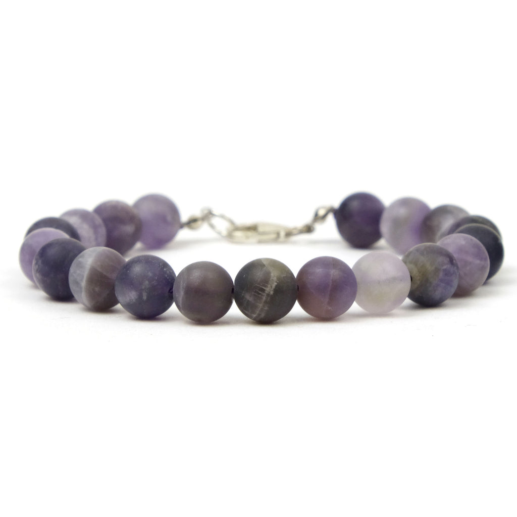 Amethyst 8mm Matte Round Bracelet with Sterling Silver Trigger Clasp