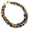 African Opal, Tiger's Eye, Kyanite, Gold-Brushed Terracotta, Java Glass and Brass Double Strand Stacked Necklace