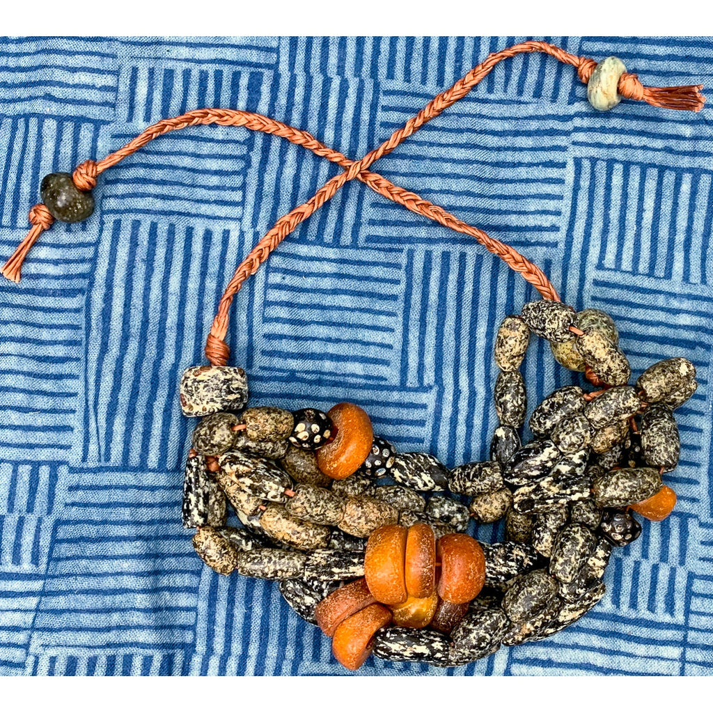 Dogon Gneiss/ Granite with Fulani Dowry Amber 8 Strand Bracelet