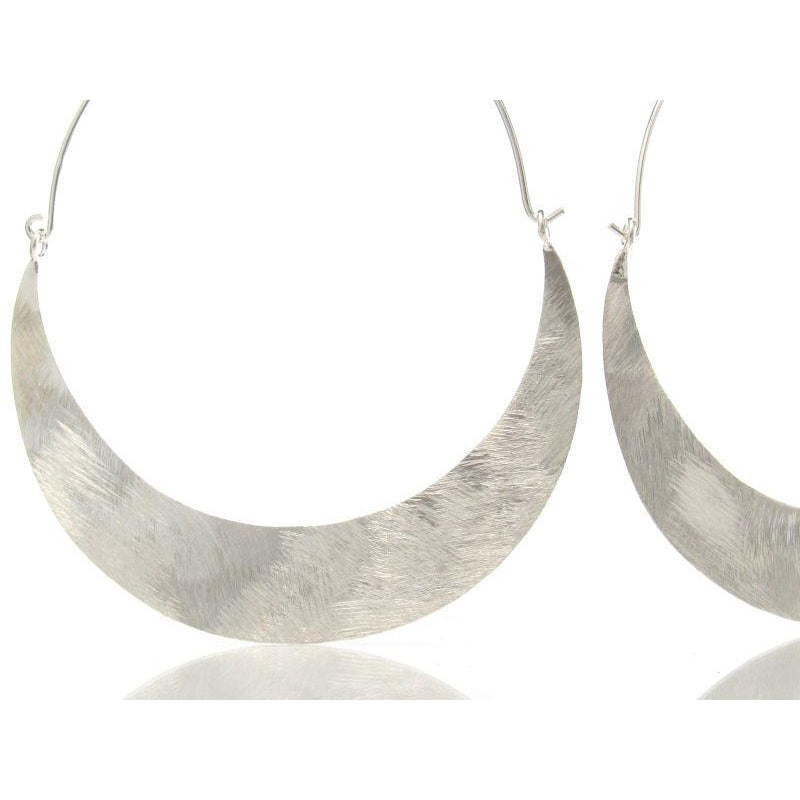 Sterling Silver Quarter Brushed Moon Earrings
