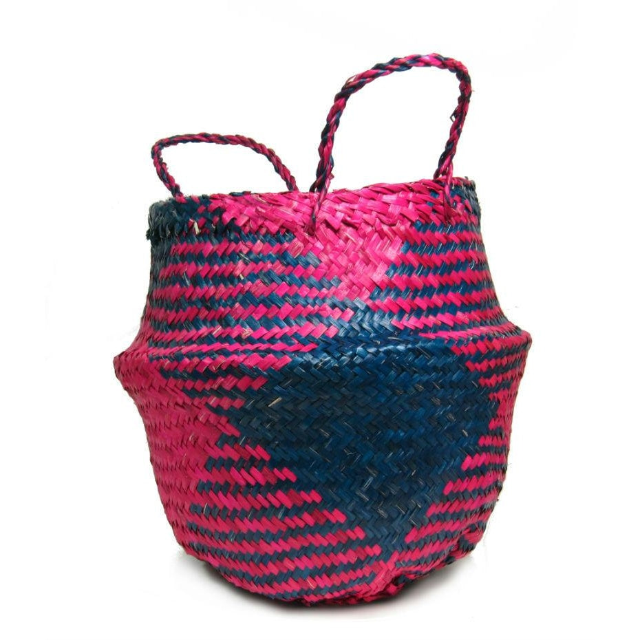 Handwoven Raffia Baskets from Vietnam, Navy and Fuchsia