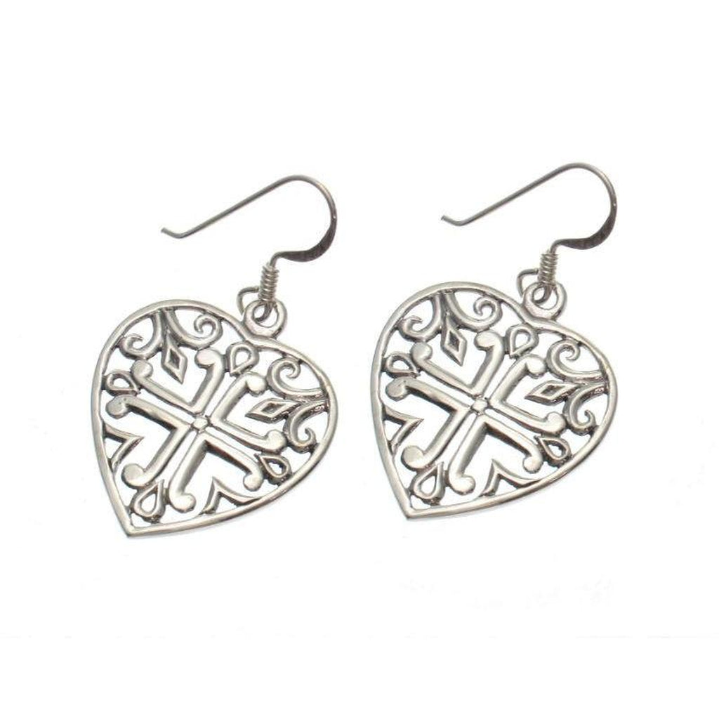 Sterling Heart with Cross Earrings