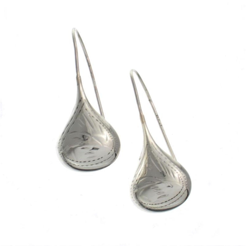 Teardrop Hand Etched Sterling Silver Earrings