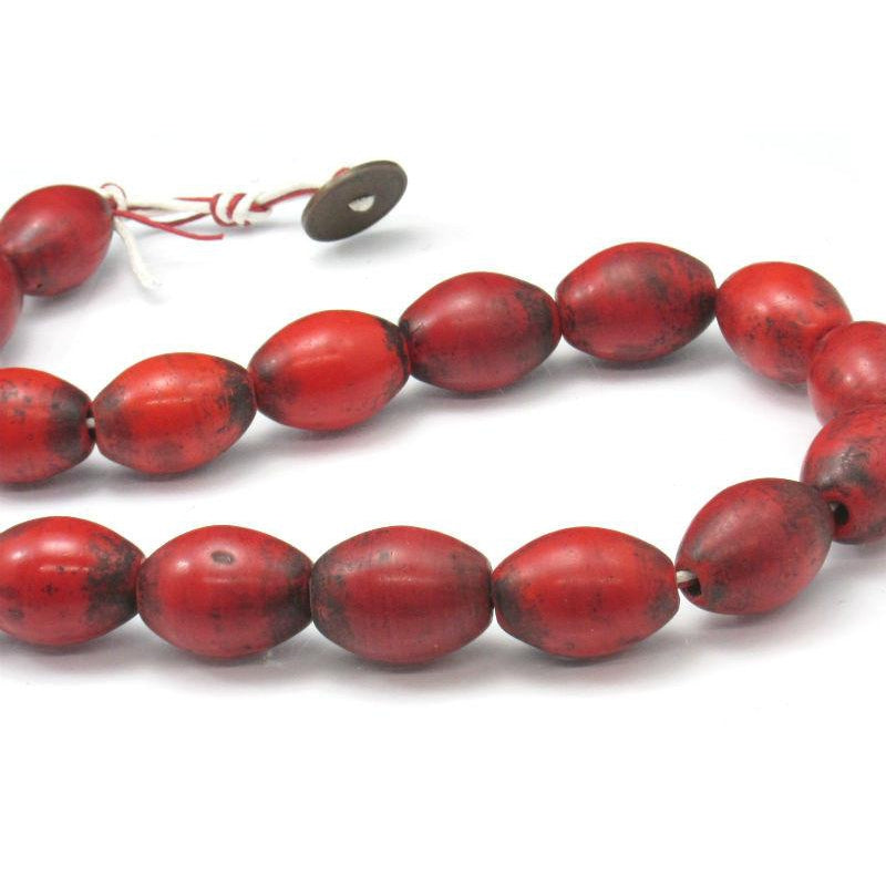 Early 20th C. Chinese Hand Wound Glass Trade Beads Red Coral Color
