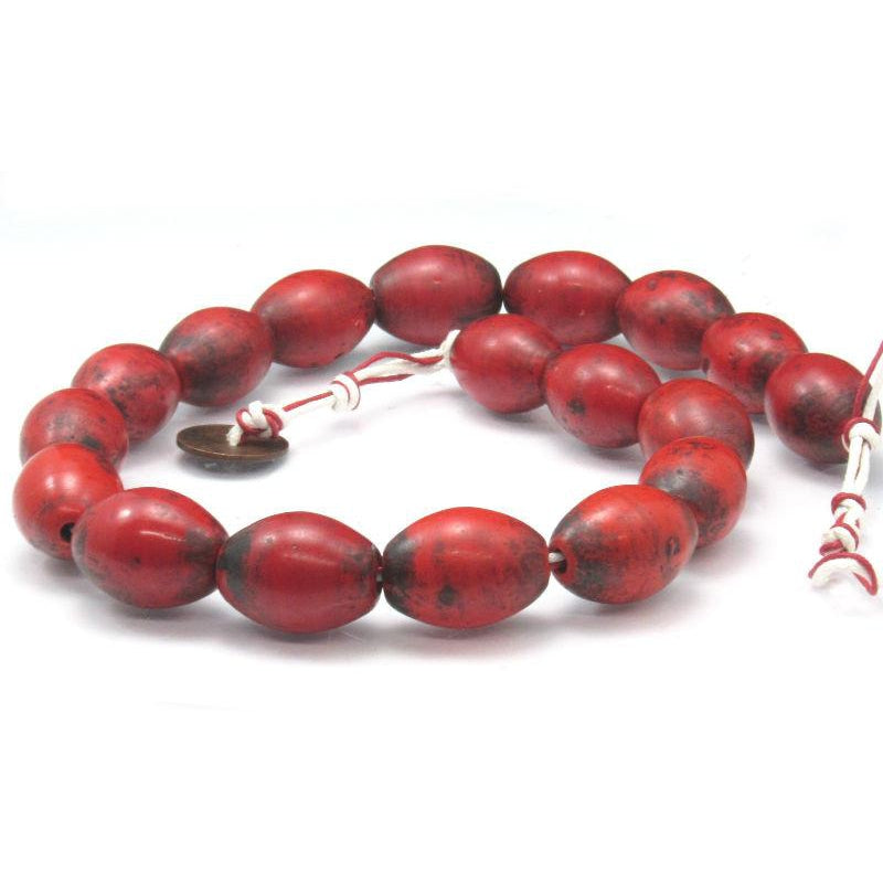 Early 20th C. Chinese Hand Wound Glass Trade Beads Red Coral Color
