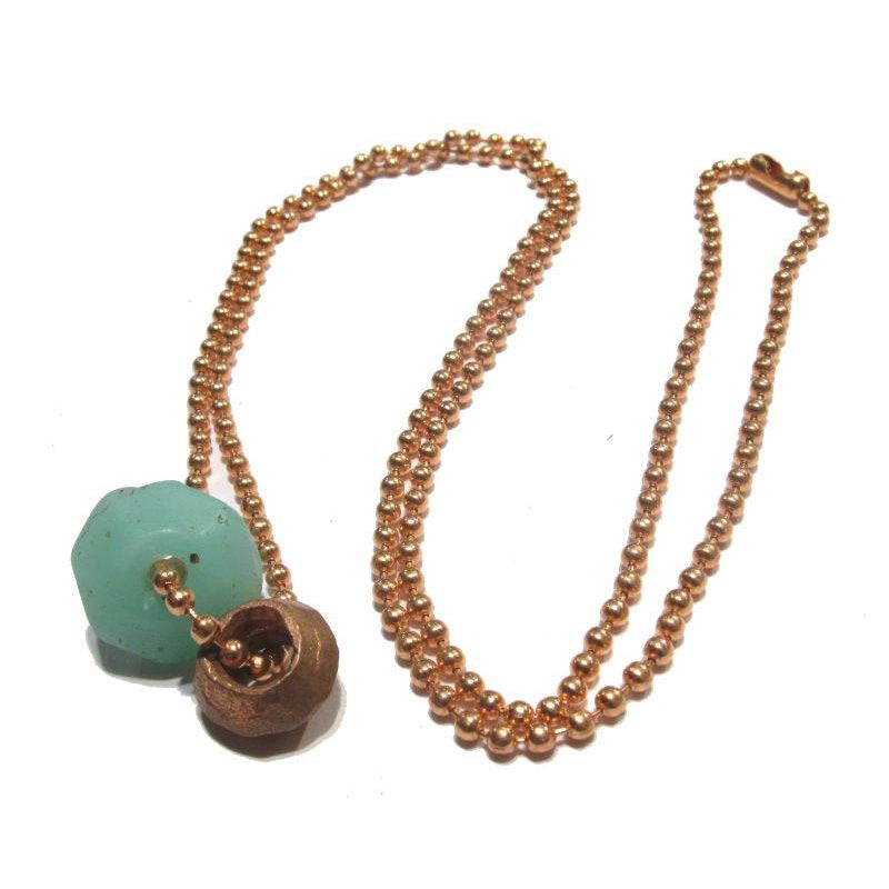 Antique Glass and Copper Bead Necklace