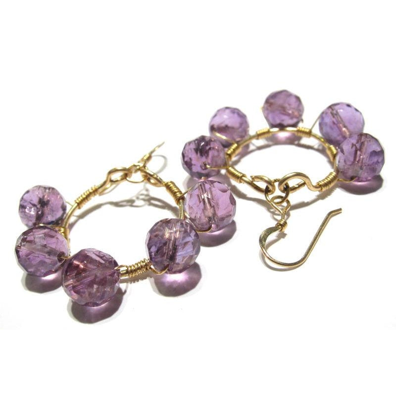 Amethyst Earrings (Beaded Hoops) with Gold Filled Ear Wires