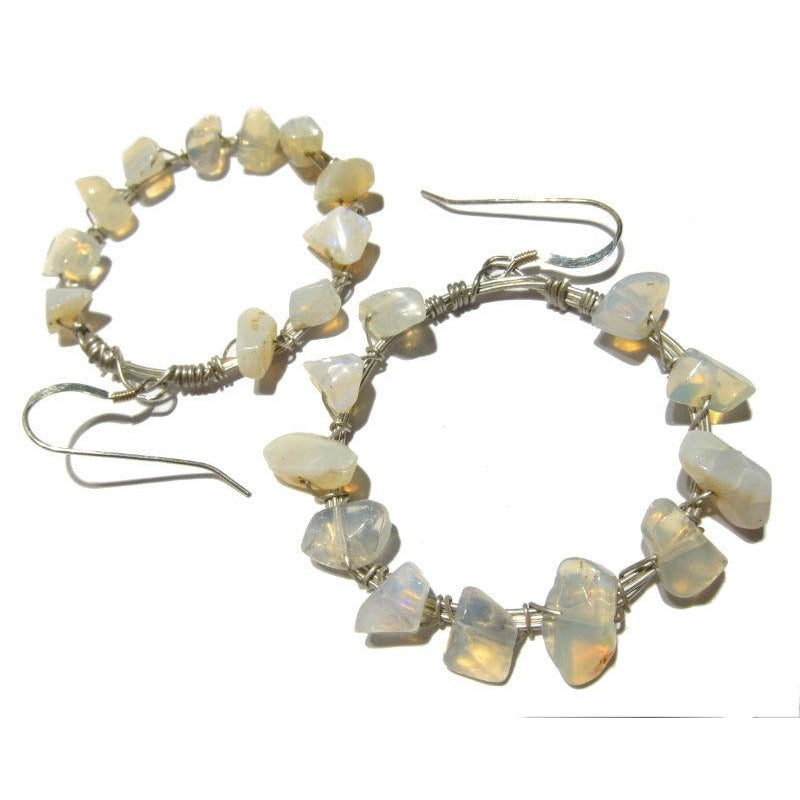 Opal Earrings on Wrapped Sterling Silver Hoop