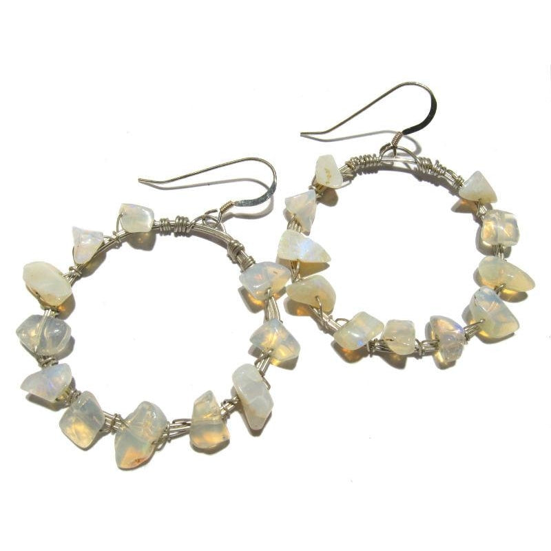 Opal Earrings on Wrapped Sterling Silver Hoop