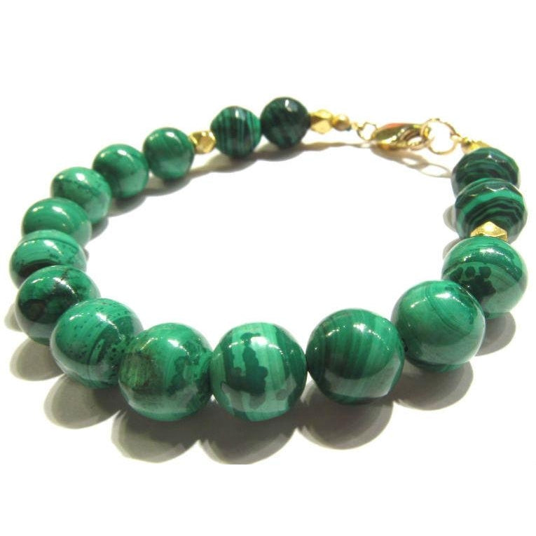 Malachite and Gold Plated Beads with Gold Plated Lobster Claw Clasp