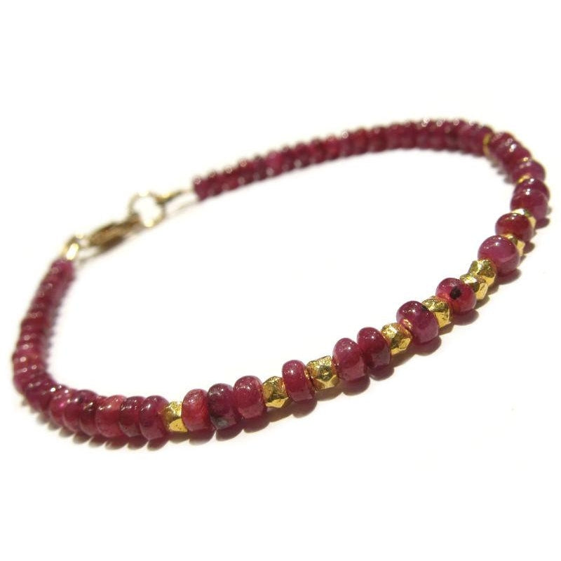Ruby Bracelet with Faceted Gold Plated Beads and Gold Filled Lobster Claw Clasp