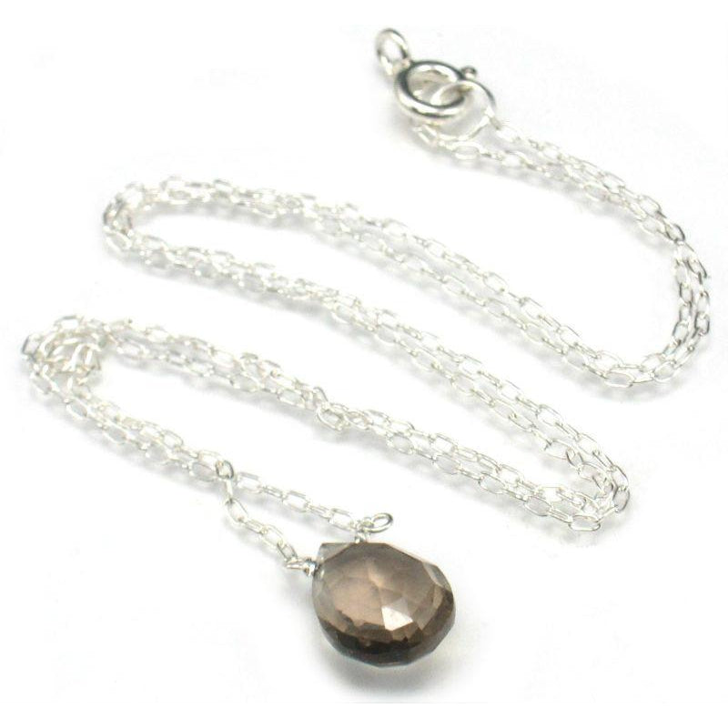 Smokey Quartz Pendant Necklace with Sterling Silver Spring Ring Clasp