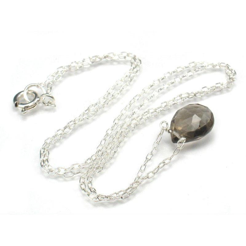Smokey Quartz Pendant Necklace with Sterling Silver Spring Ring Clasp