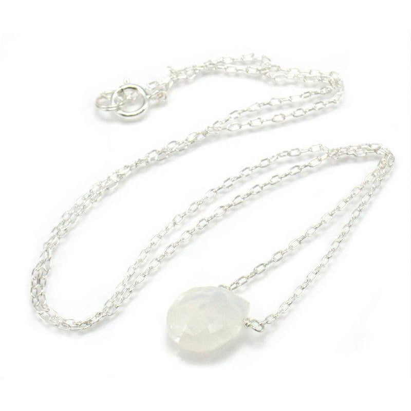 Moonstone Necklace on Sterling Silver Chain and Sterling Silver Spring Ring Clasp