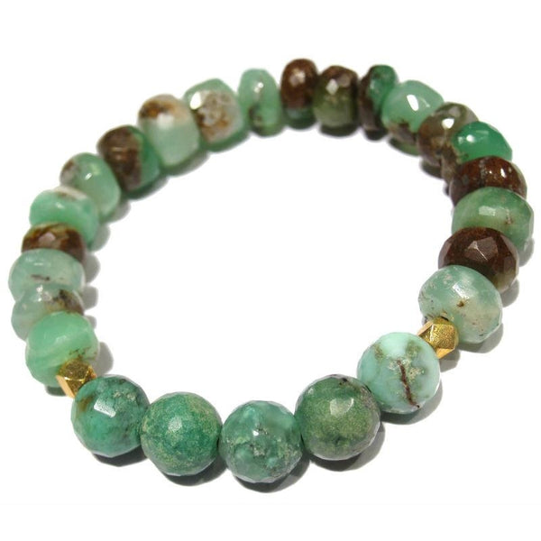 Chrysoprase and Gold Plated Beaded Bracelet on Elastic Cord