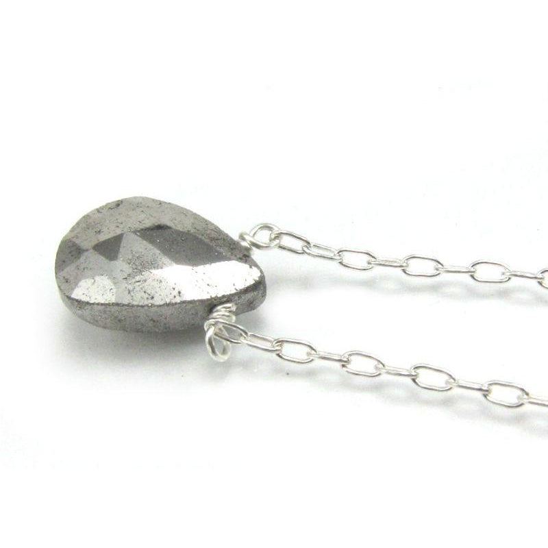 Pyrite Necklace on Sterling Silver Chain with Sterling Silver Spring Ring Clasp