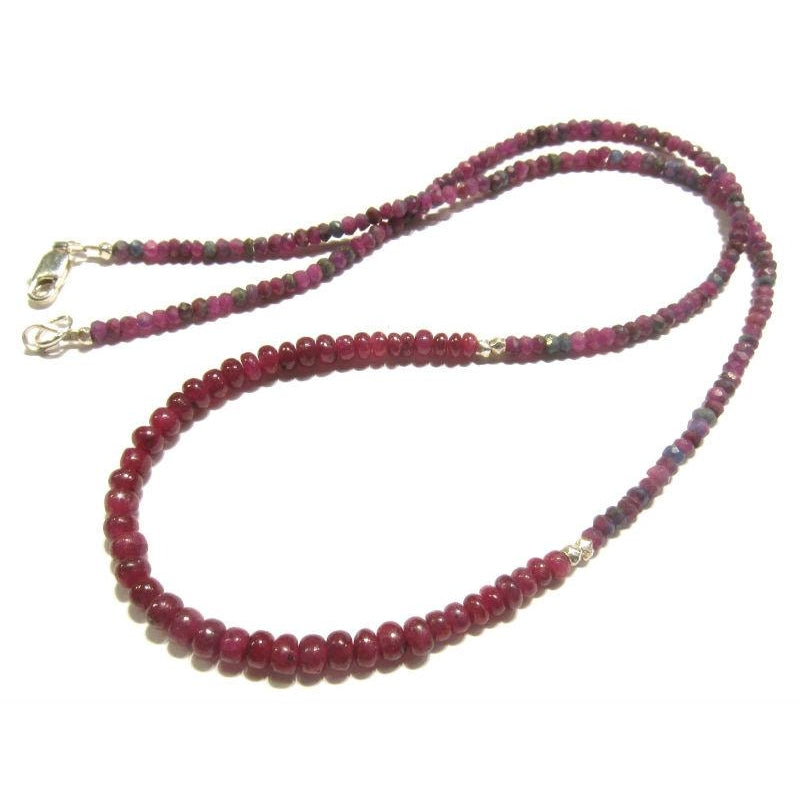 Ruby and Ruby-Zoisite Necklace with Sterling Lobster Claw Clasp