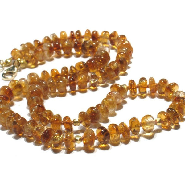 Citrine Necklace Knotted with Gold Filled Trigger Clasp