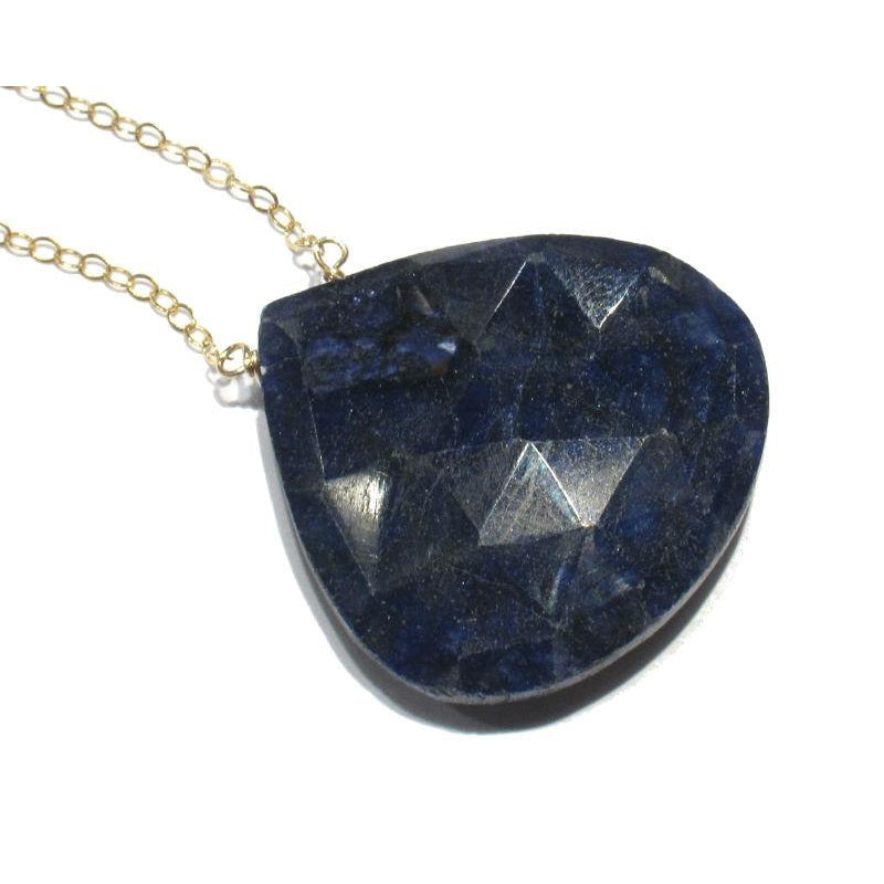Sapphire Pendant Chain Necklace with Gold Filled Spring Clasp