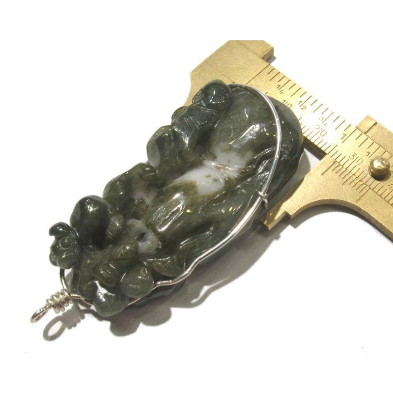 Jade Bottle Gourd with Lingzhi Fungus Wire Wrapped Pendant- Large