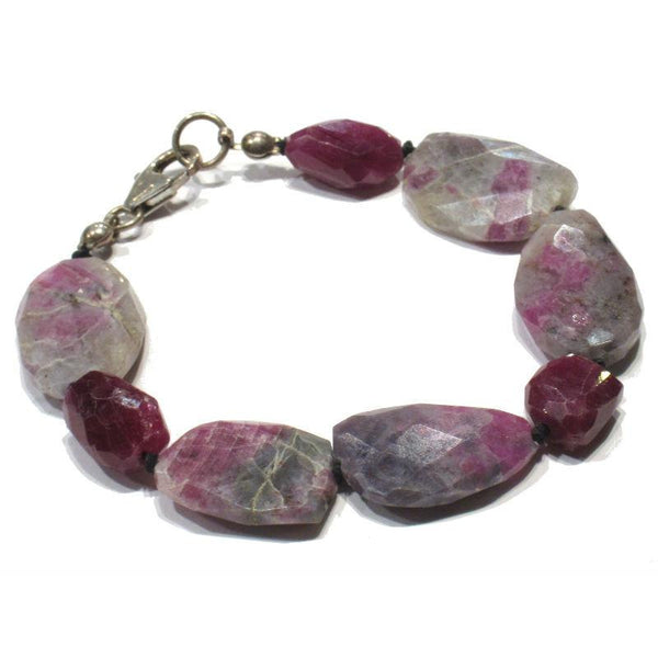 Ruby and Ruby-Zoisite Knotted Bracelet with Sterling Silver Trigger Clasp