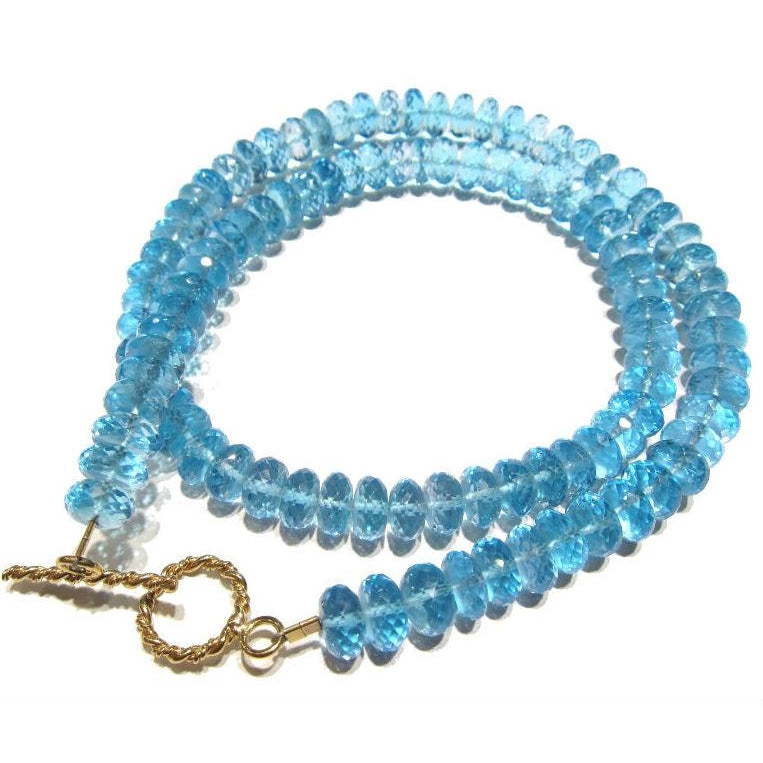 Swiss Blue Topaz Necklace with Gold Filled Toggle Clasp
