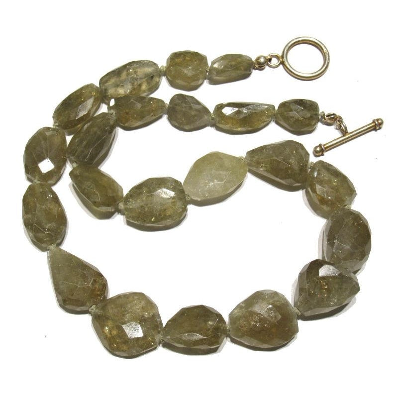 Green Garnet Necklace with Gold Plated Toggle Clasp