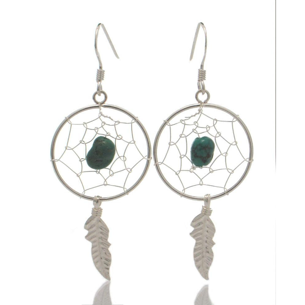 SILVER & TURQUOISE DREAM CATCHER BISON EARRING DROPS | Master Jewellers
