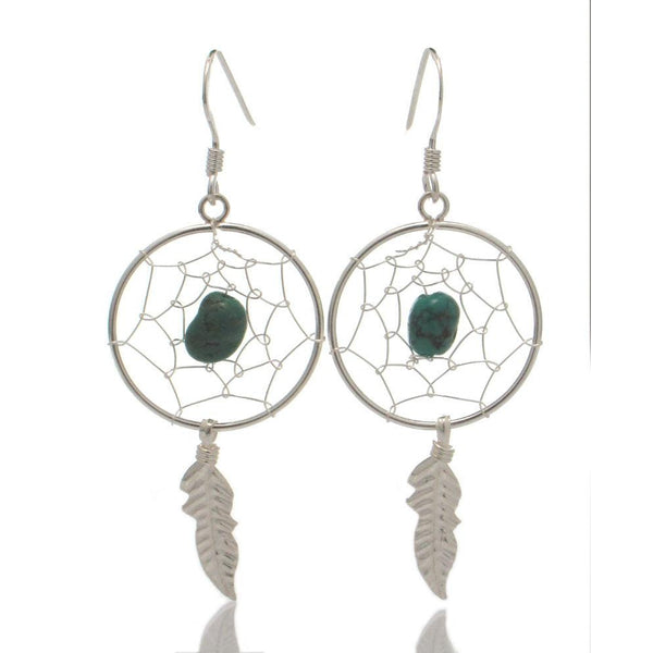 Sterling Silver 20mm Dreamcatcher Earrings with Turquoise Center Stone