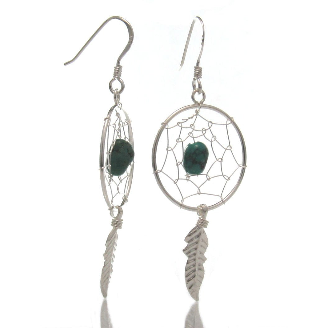 sold Navajo Dream Catcher Turquoise Sterling Silver Dangle Earrings -  Native American | Native American Jewelry