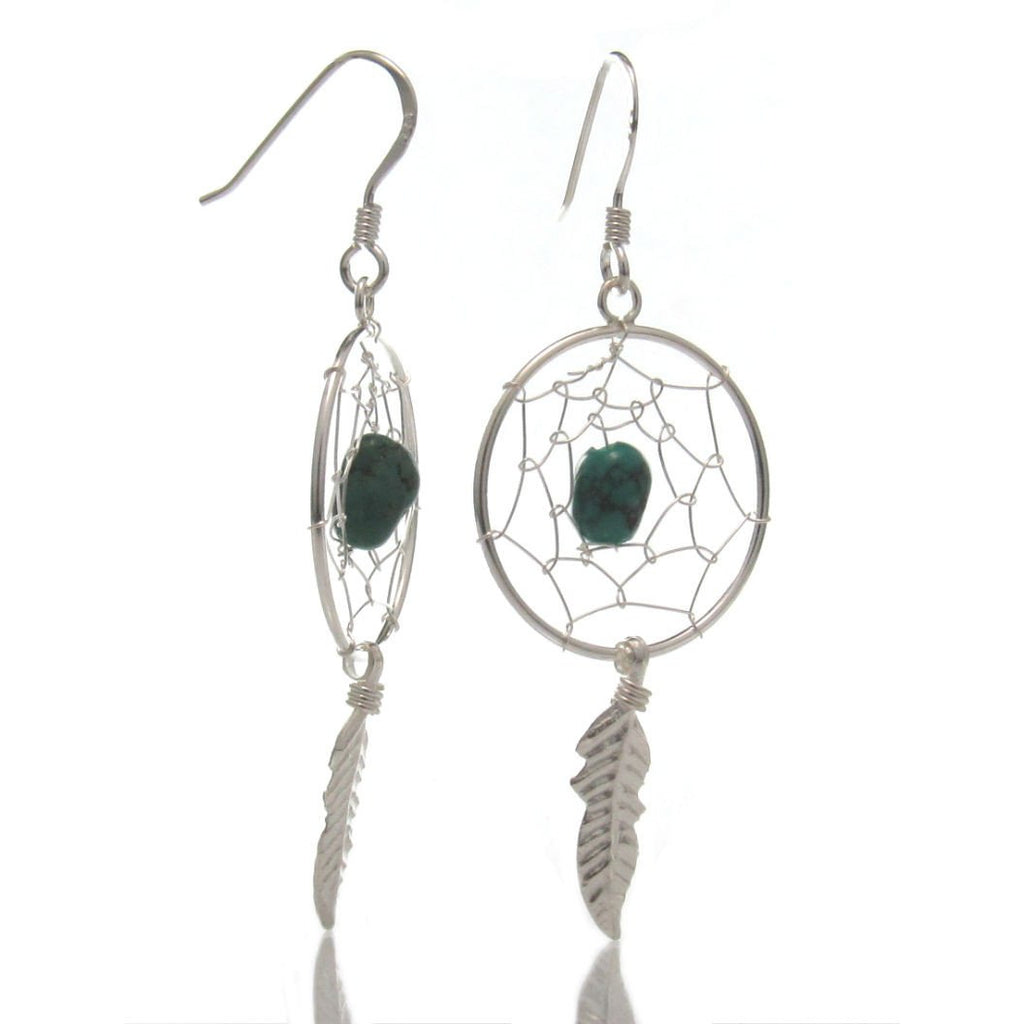 Sterling Silver 20mm Dreamcatcher Earrings with Turquoise Center Stone