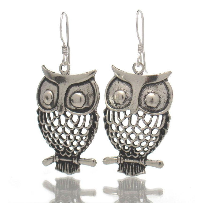 Sterling Silver Filigree Owl/Branch Earrings