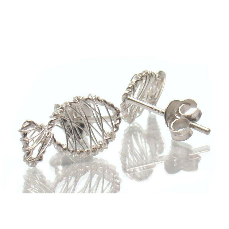 Sterling Silver Wire Fish Stud Earrings