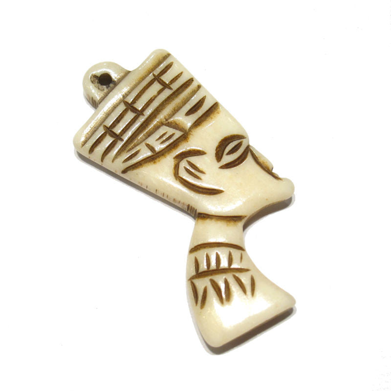 Nefertiti Portrait Style Hand Carved Cow Bone Pendant