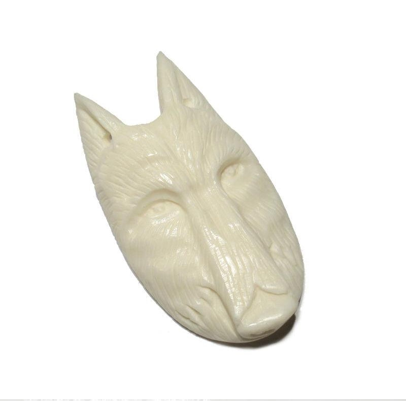 "Spirit Guiding" Wolf Hand Carved Cow Bone Pendant